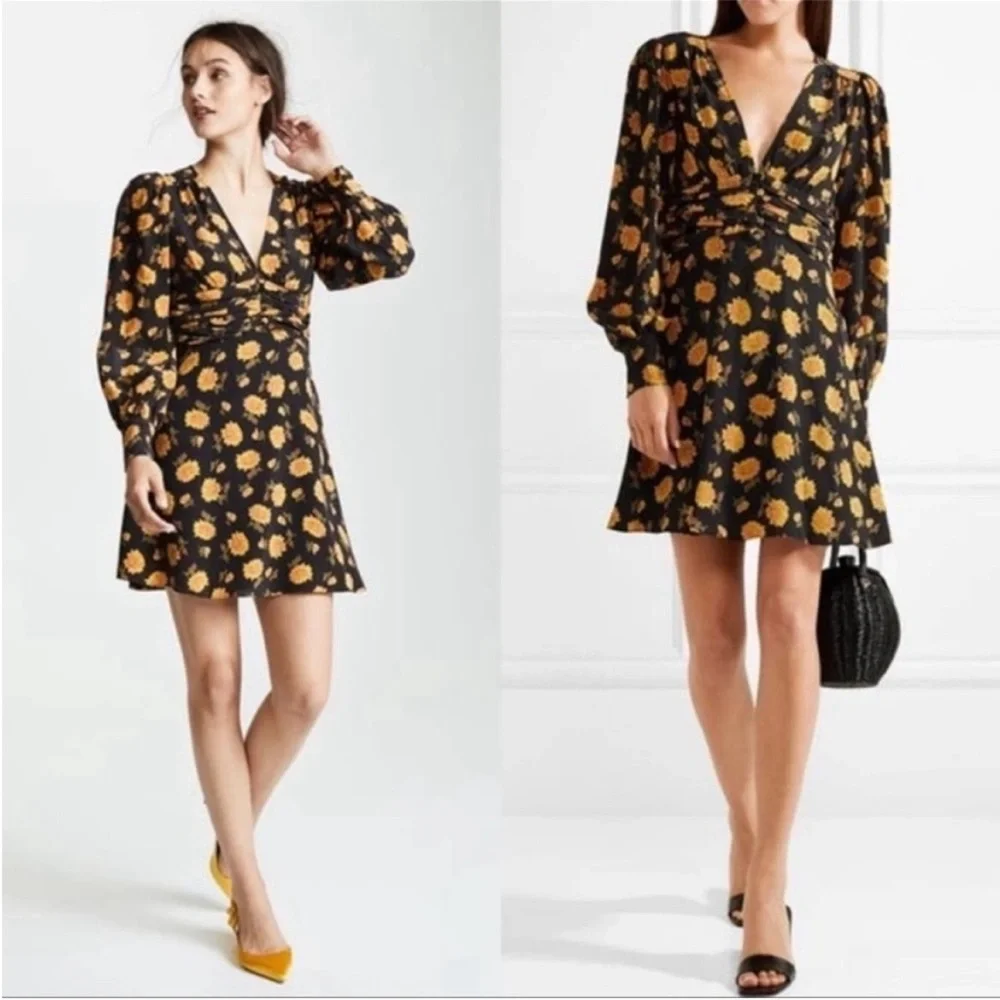 VERONICA BEARD Black & Yellow Sunflower Floral Printed Silk Riggins Dress Sz 0 - Picture 11 of 17